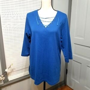 Avenue Laced Up Studded Neckline Top